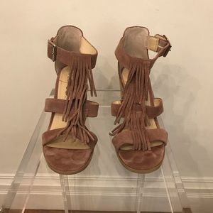 Sole Socity Delilah Muave Heeled Sandals with fringe, US 8.5